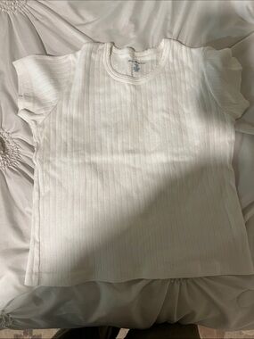 Brandy Melville White Ribbed Short Sleeve Tee